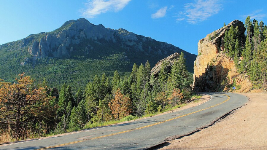 This is the start of the Peak to Peak Scenic Byway, as it comes out of Marys Lake. Its a beautiful drive, with some spectacular scenery.