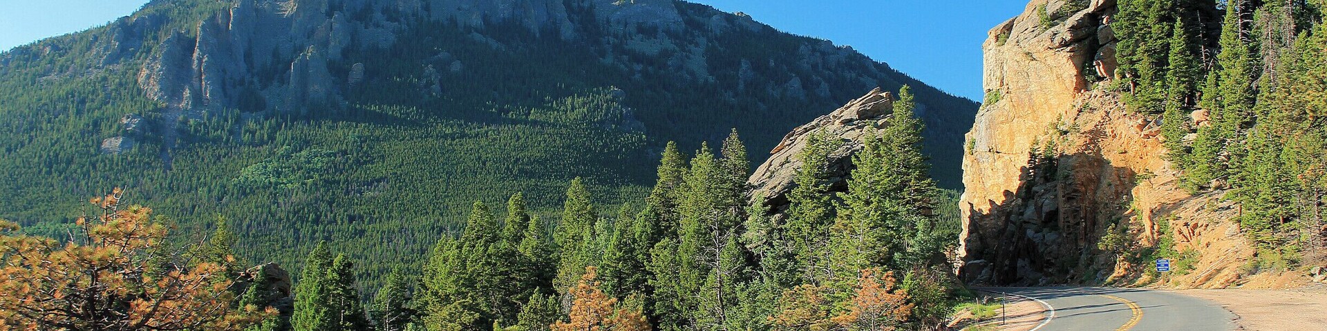 This is the start of the Peak to Peak Scenic Byway, as it comes out of Marys Lake. Its a beautiful drive, with some spectacular scenery.