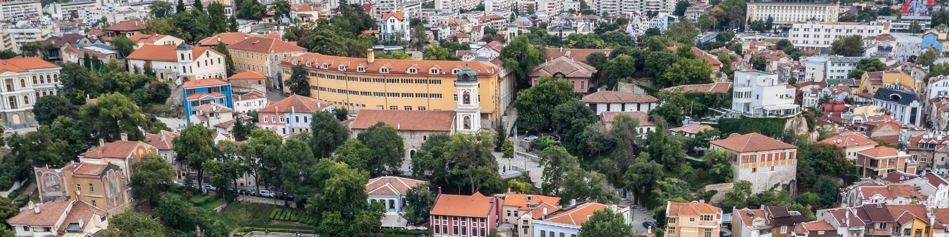 Aerial view of Kapana area, historic part of Plovdiv city, Bulgaria