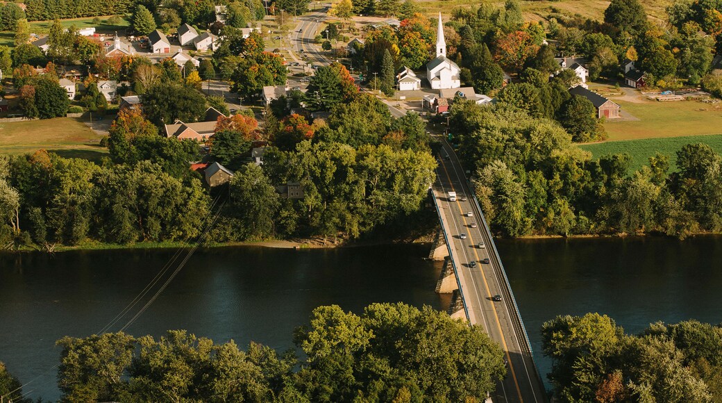 Aerial View Small New England Town in Autumn