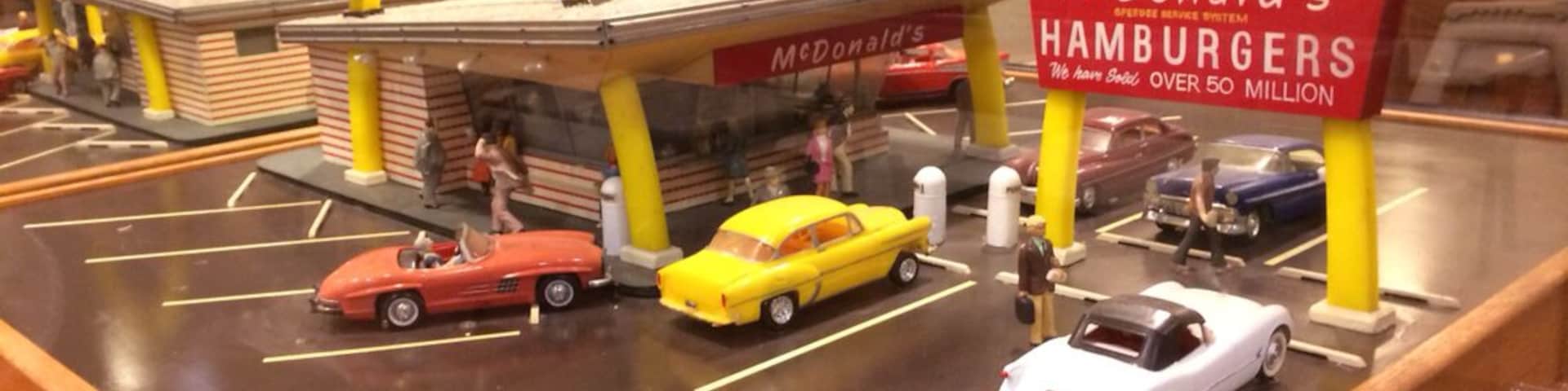 Site of the first McDonalds chain restaurant, opened here in 1955. Historic McDonalds memorabilia is displayed throughout the restaurant.