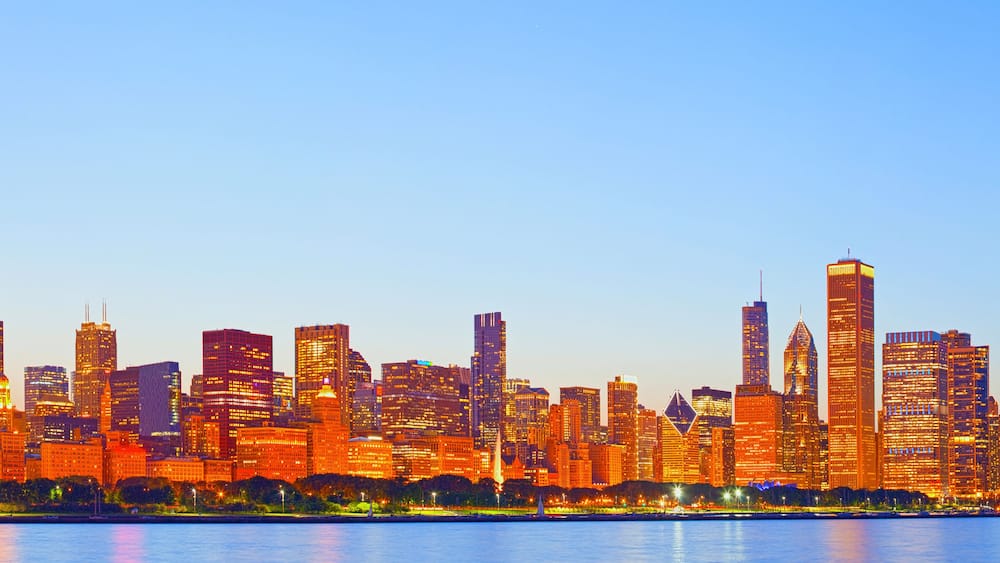 City of Chicago USA, sunset colorful panorama skyline