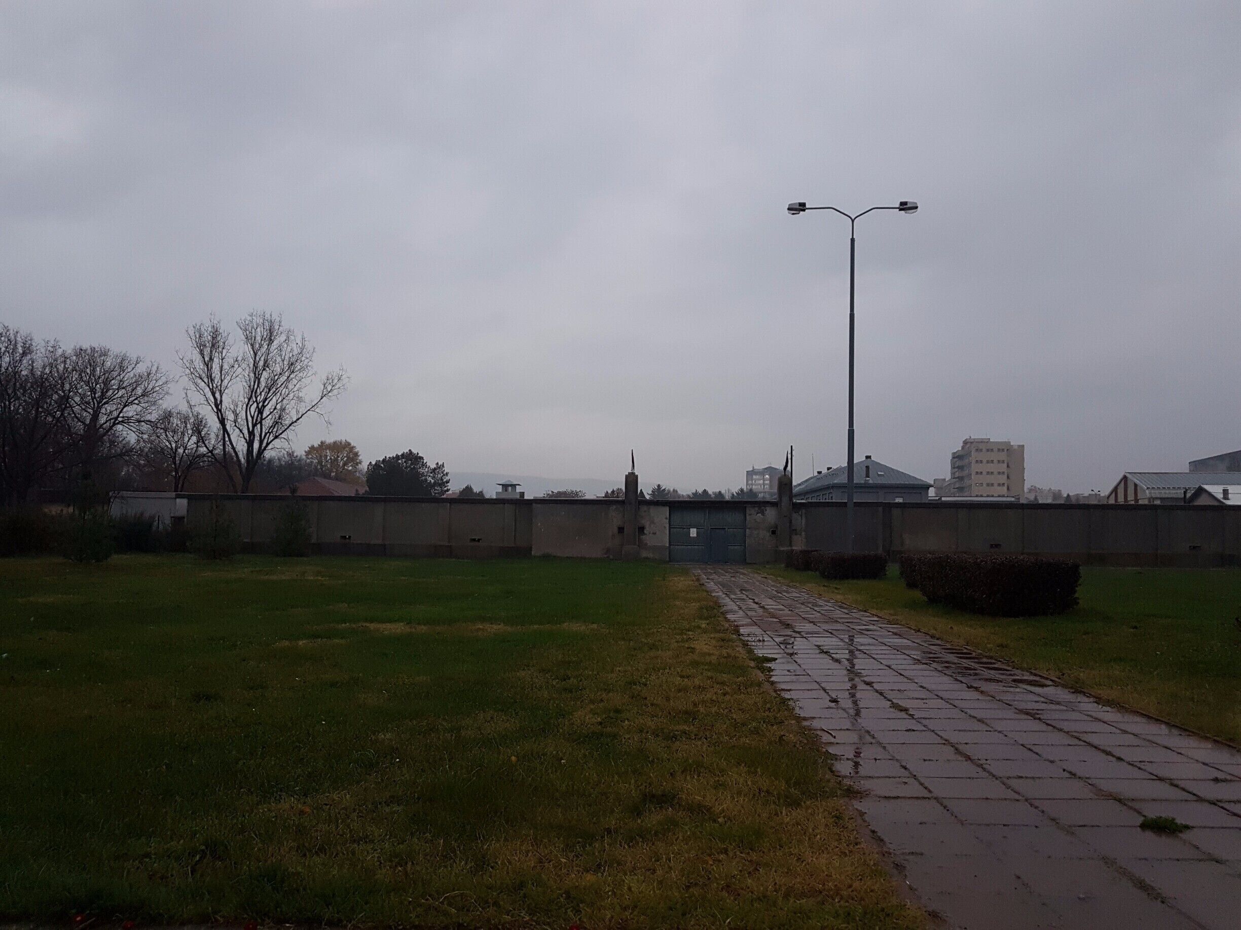 It was a dark and dreary day.  It was closed when we were there.  There were holes in the wall, so we could look inside, but not alot to see.  I guess that could be a good thing. 