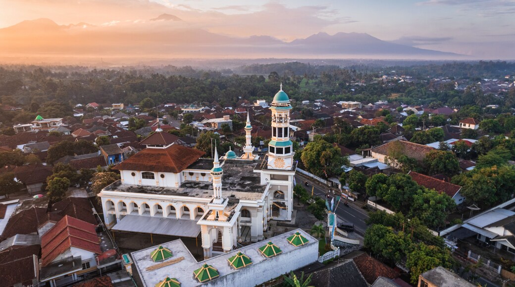 Aerial sunset view of East Lombok regency Mosque