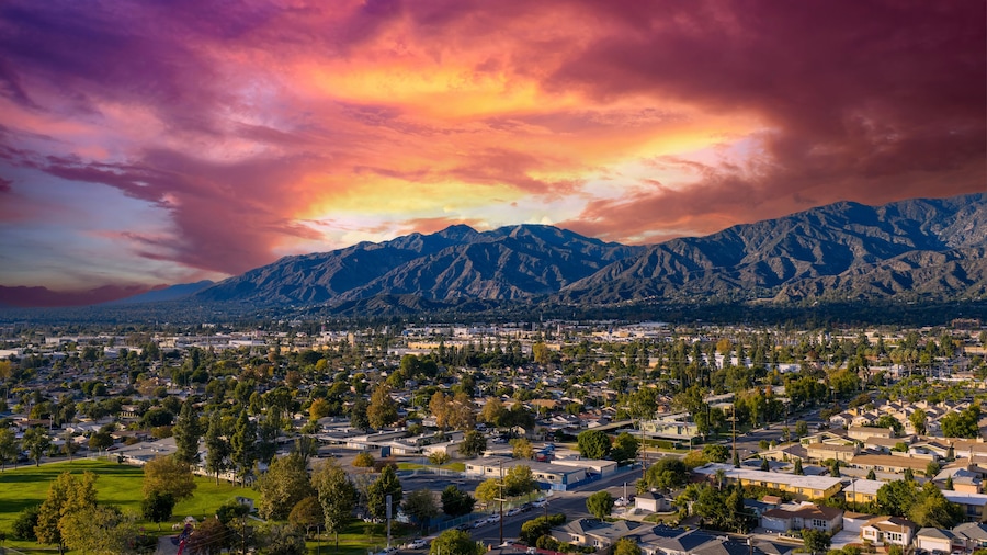 Aerial shot of the majestic San Gabriel Mountains in Duarte California USA