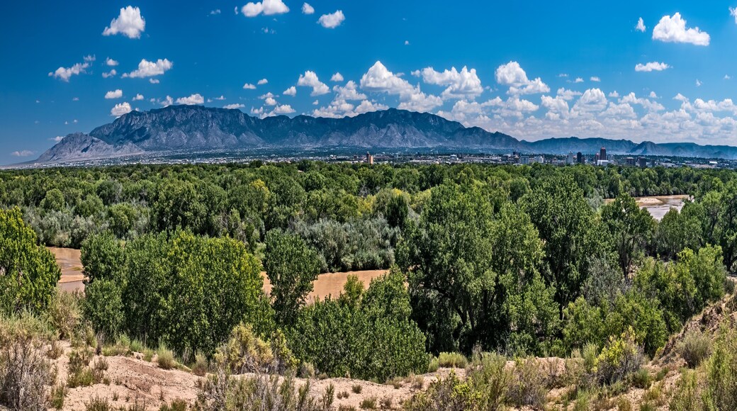 Albuquerque New Mexico, with Sandia mountains and Rio Grande river