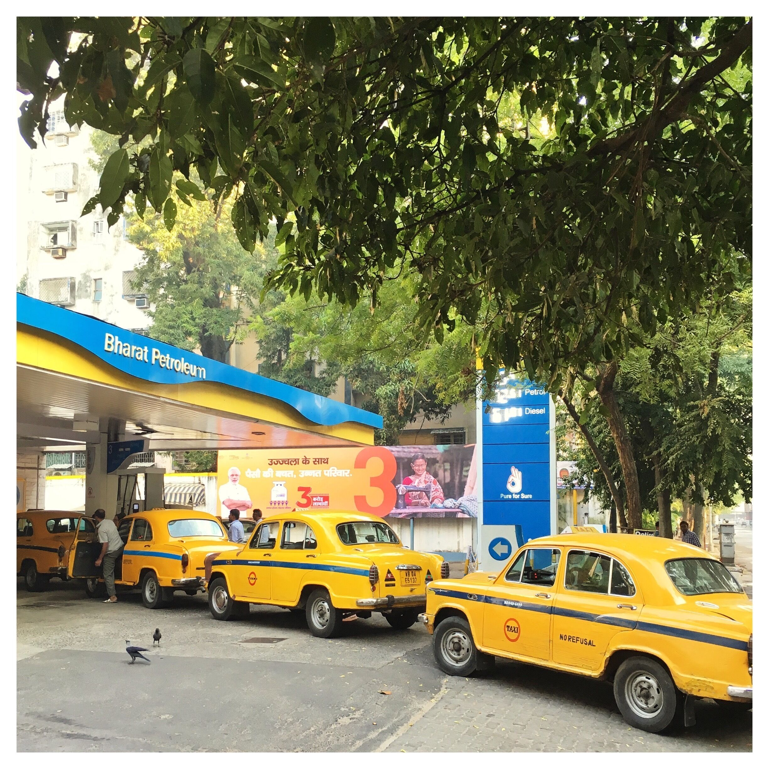 Ambassador taxis forming an orderly queue, Kolkata, West Bengal, India.