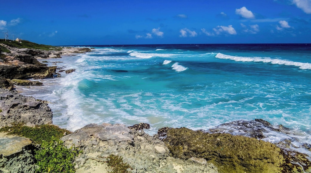Beautiful blue turquoise sea of Isla Mujeres, Mexico.
