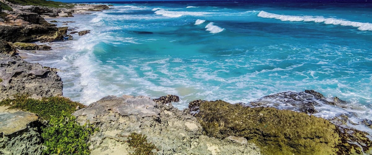 Beautiful blue turquoise sea of Isla Mujeres, Mexico.
