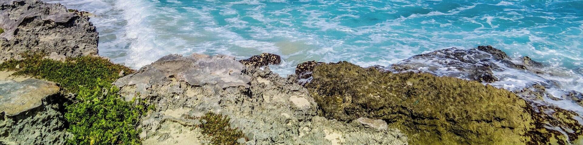 Beautiful blue turquoise sea of Isla Mujeres, Mexico.