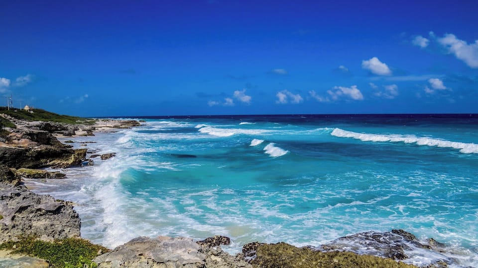 Beautiful blue turquoise sea of Isla Mujeres, Mexico.