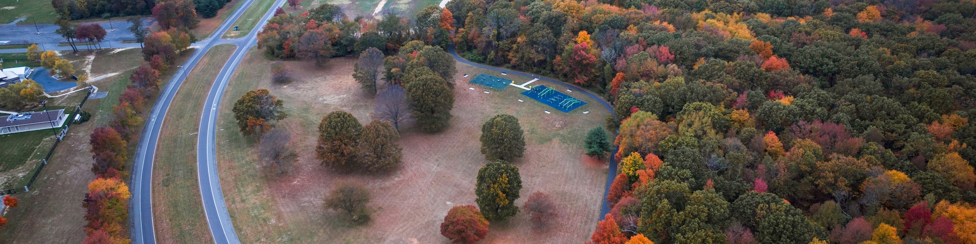 Aerial Drone Autumn Sunrise in Mercer New Jersey