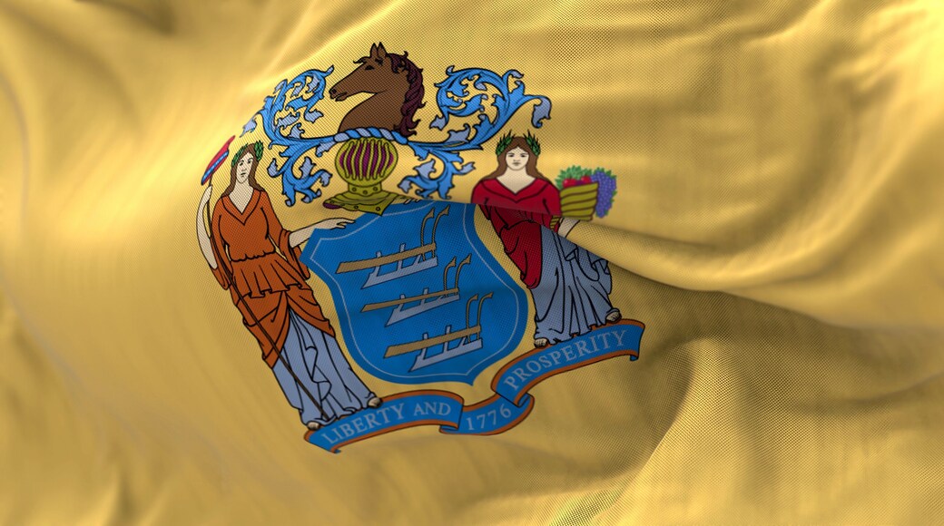 Detail of the New Jersey state flag waving in the wind