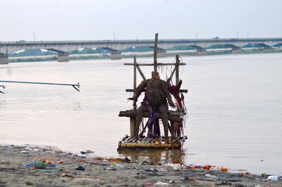 Dummy of a statue after ‘visarjan’.