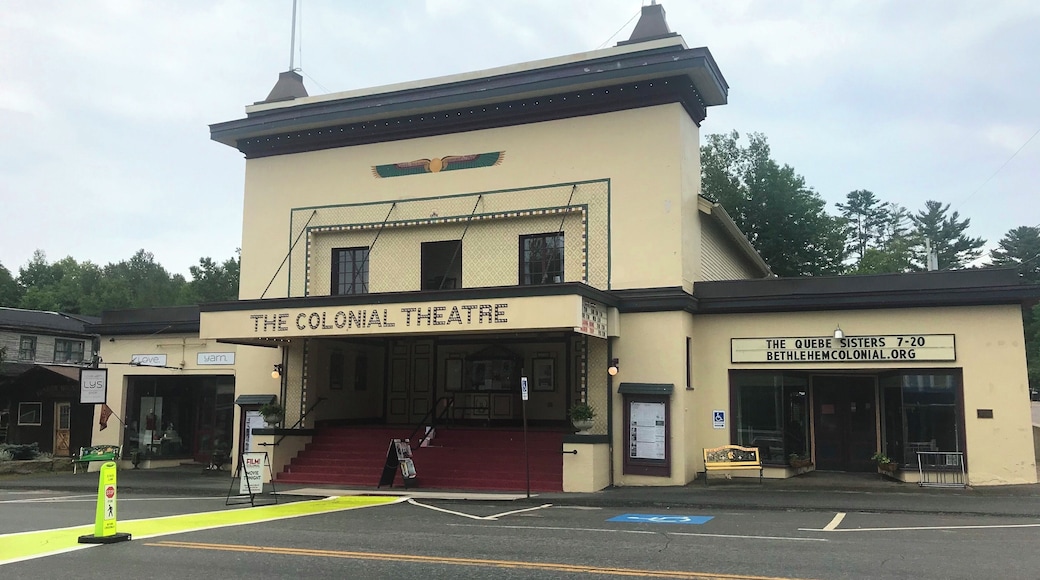 The Colonial Theater in Bethlehem, New Hampshire is one of the oldest continually running cinemas in the country. It was built in 1915. Later in the year blankets to keep warm are provided for the patrons.
A few years ago a new digital projector together with an improved sound system was installed and this has considerably enhanced the viewing and listening experience!