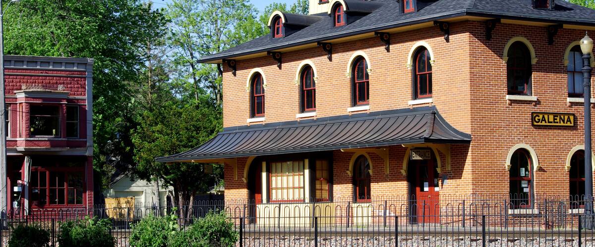 Beautifully renovated railway station and general store across the way in historic Helena IL.