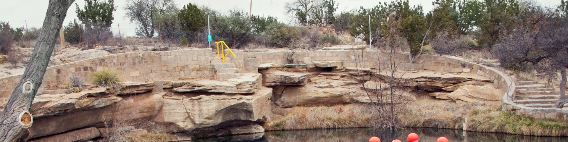 SANTA ROSA, NM, USA - March 11 ,2019. At 80 feet deep with clear blue water, the Blue Hole on Route 66 in Santa Rosa, NM.