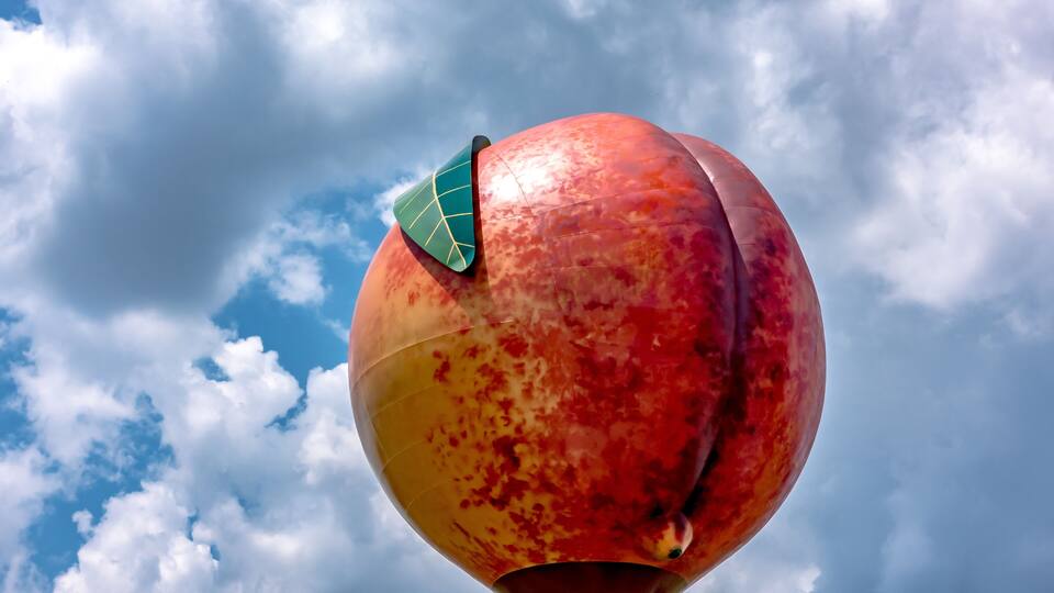 Peachoid Peach Water Tower in Gaffney South Carolina SC along Interstate 85.