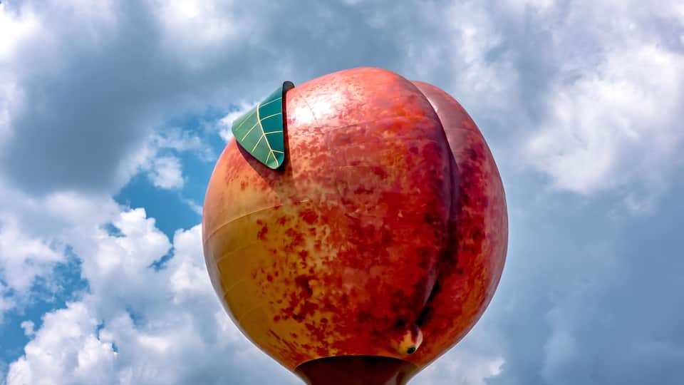 Peachoid Peach Water Tower in Gaffney South Carolina SC along Interstate 85.