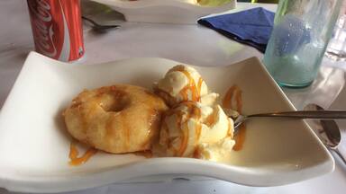 Pineapple fritters and vanilla ice cream