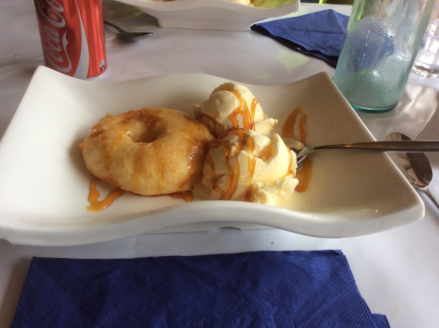 Pineapple fritters and vanilla ice cream