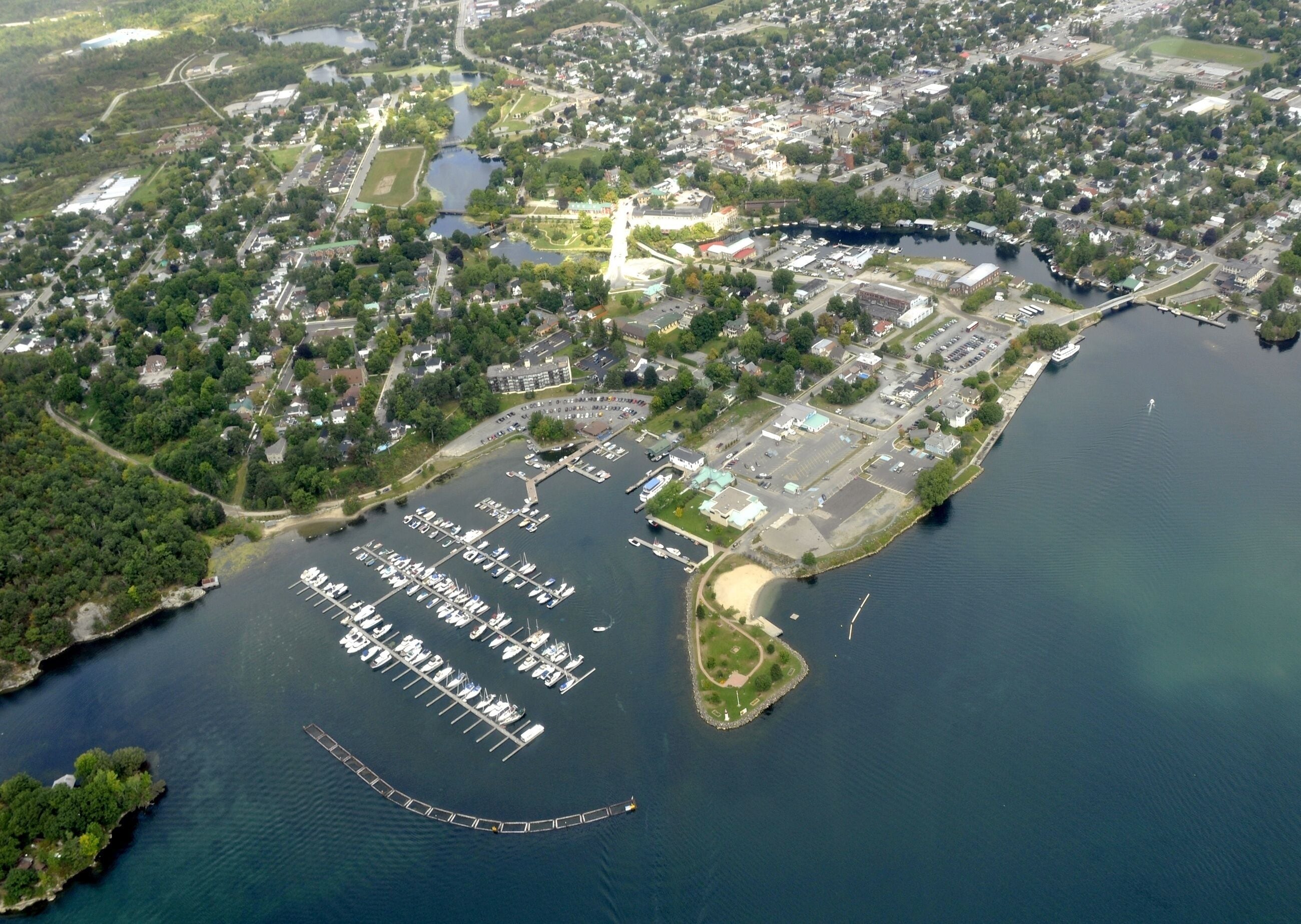 areal view of Gananoque, a town  in the heart of the 1000 Islands region in  Eastern Ontario, Canada 
