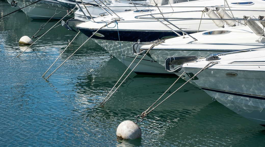 reflections of masts and boats at the geneva yacht club