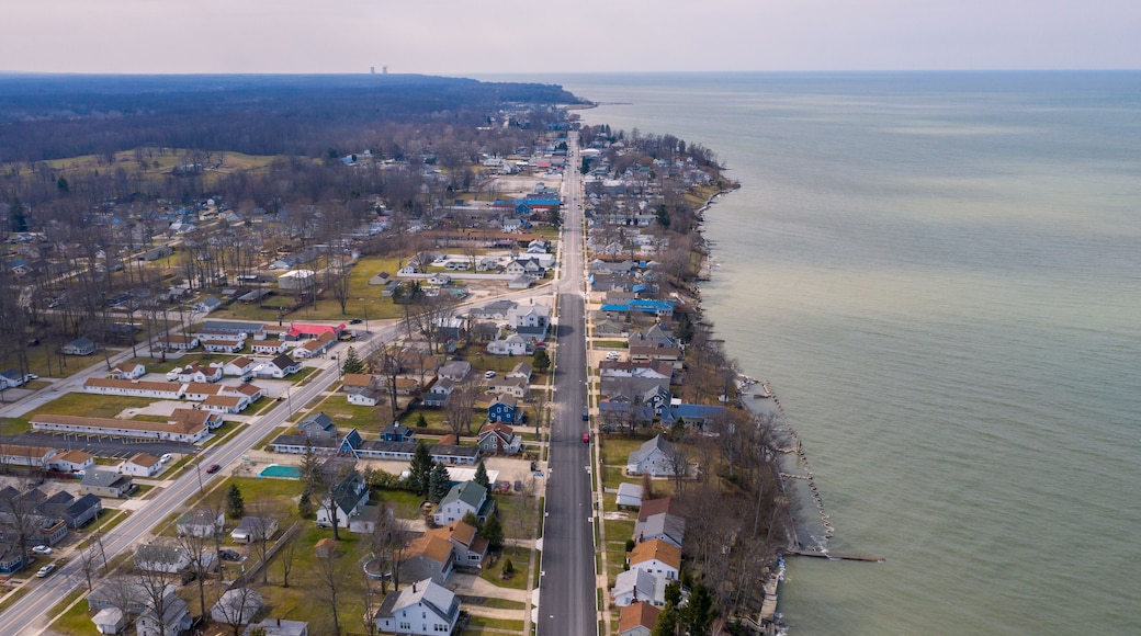 Aerial View Of Lake Erie Costal Town, Geneva On The Lake Ohio.