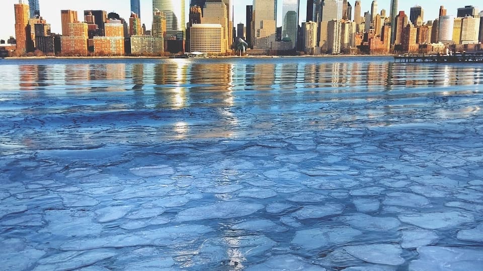 The Hudson freeze in Jan 2018 due to the extreme cold