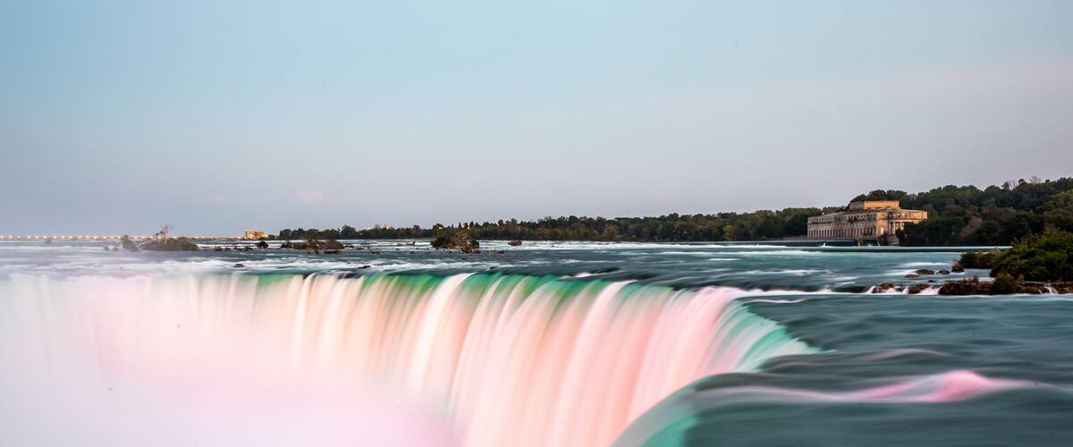Niagara Falls on Canada side after sunset with colorful lighting , Niagara , Canada