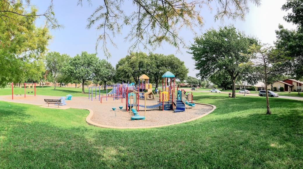 Panoramic view colorful playground near residential neighborhood in Richardson, Texas, USA