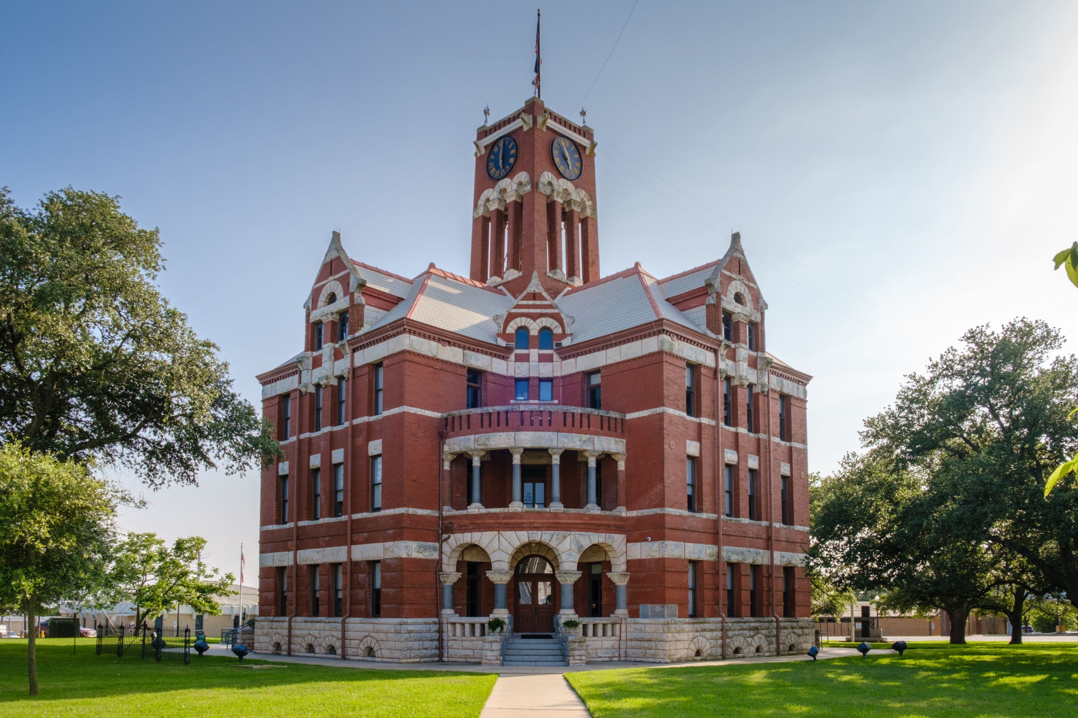 Town Square and Historic Lee County Courthouse built in 1899. Giddings City in Lee County in Southeastern Texas, United States