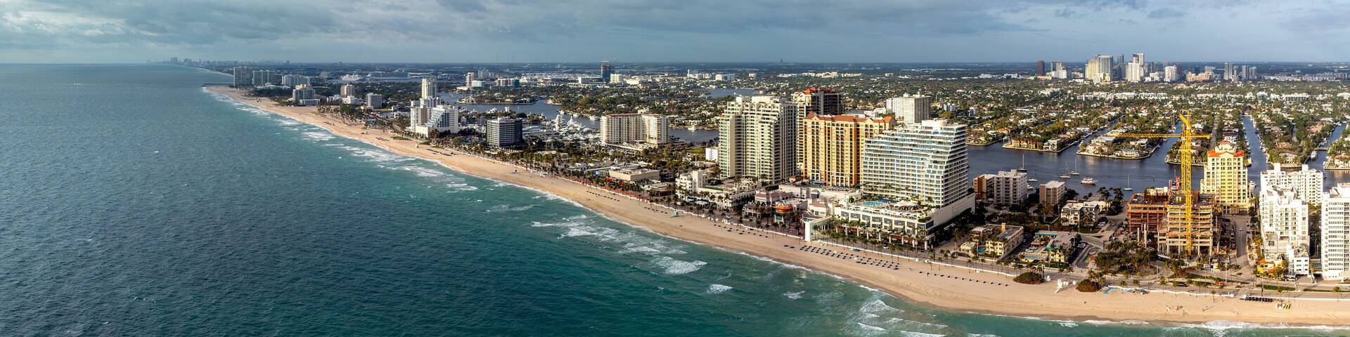 Aerial Panorama of Fort Lauderdale Beach and Luxury Hotels Along the Atlantic Coastline of South Florida. USA. January 5, 2024.