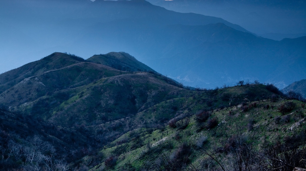 Sunset over the Angeles National Forest looking out from Glendora Mountain Road towards Glendora, California.