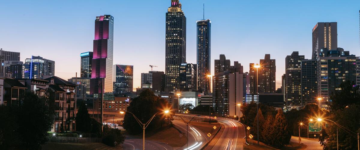 Downtown Atlanta featuring a city, night scenes and landscape views