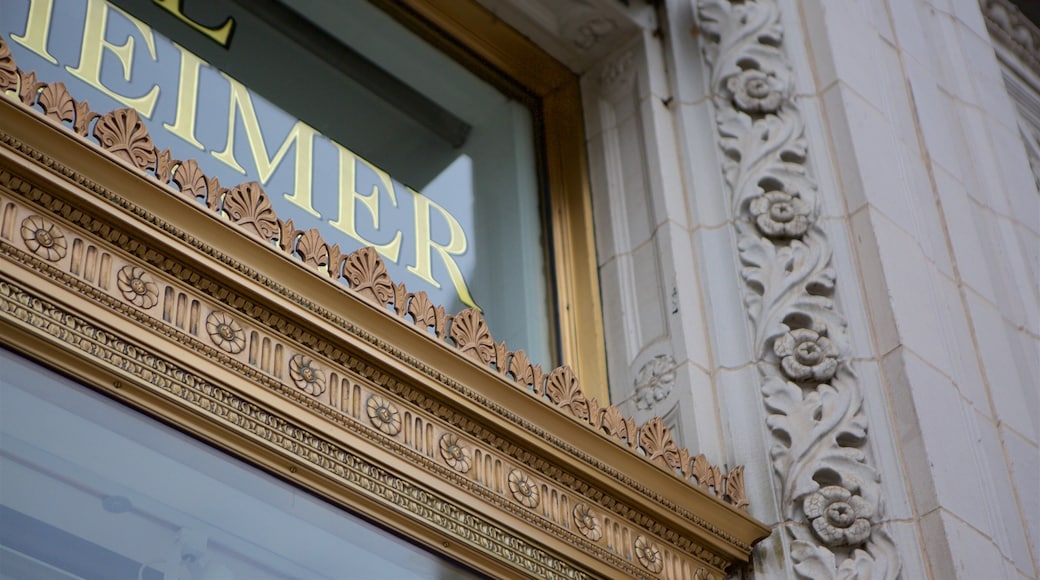 Magnificent Mile - River North featuring heritage architecture and signage