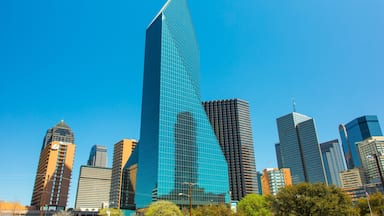 Downtown Dallas which includes modern architecture, a high rise building and a city