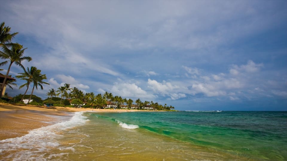 Poipu which includes a beach, tropical scenes and landscape views