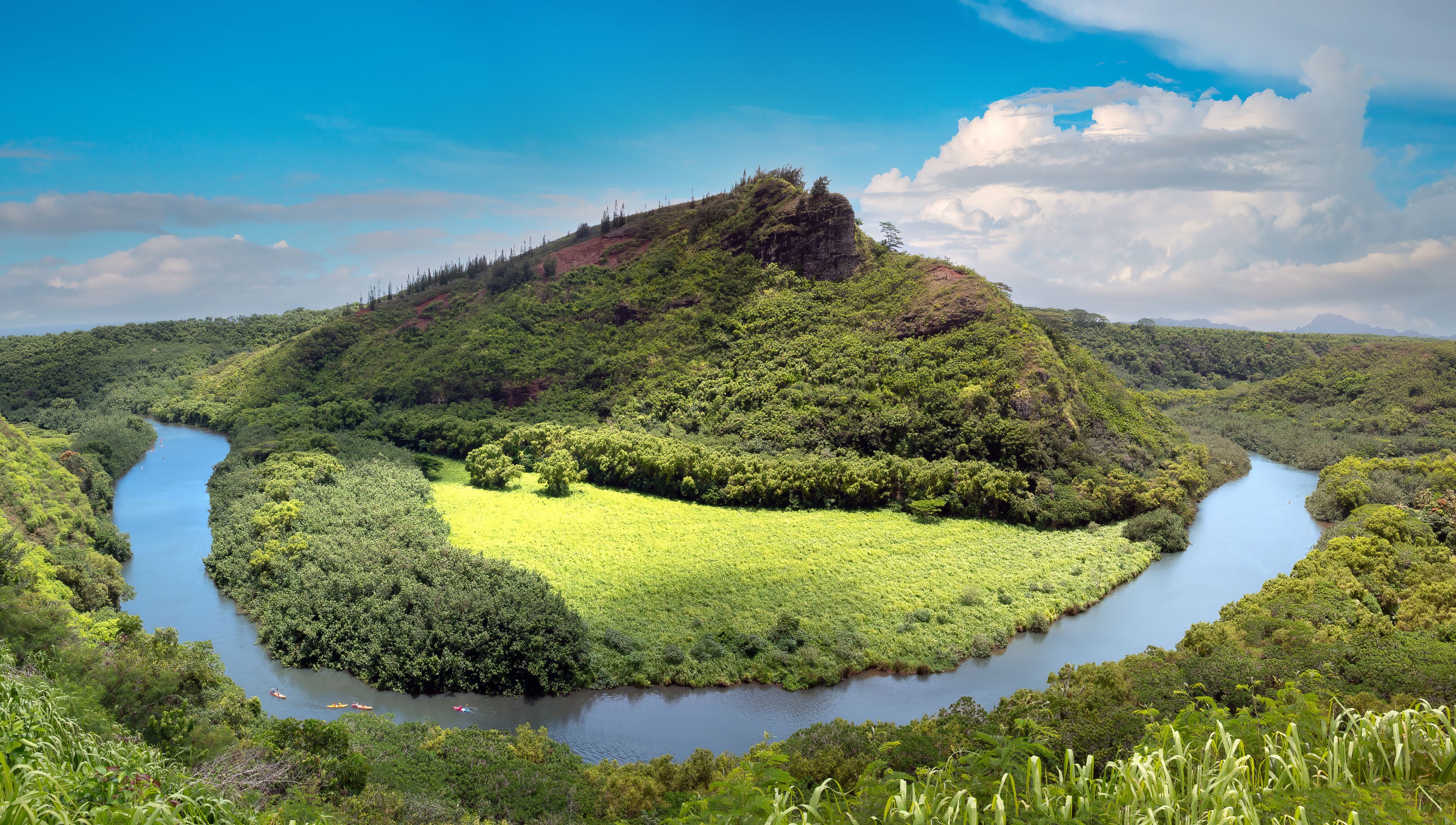 Secenic view of a bend of the Wailua River, Kauai, Hawaii, USA