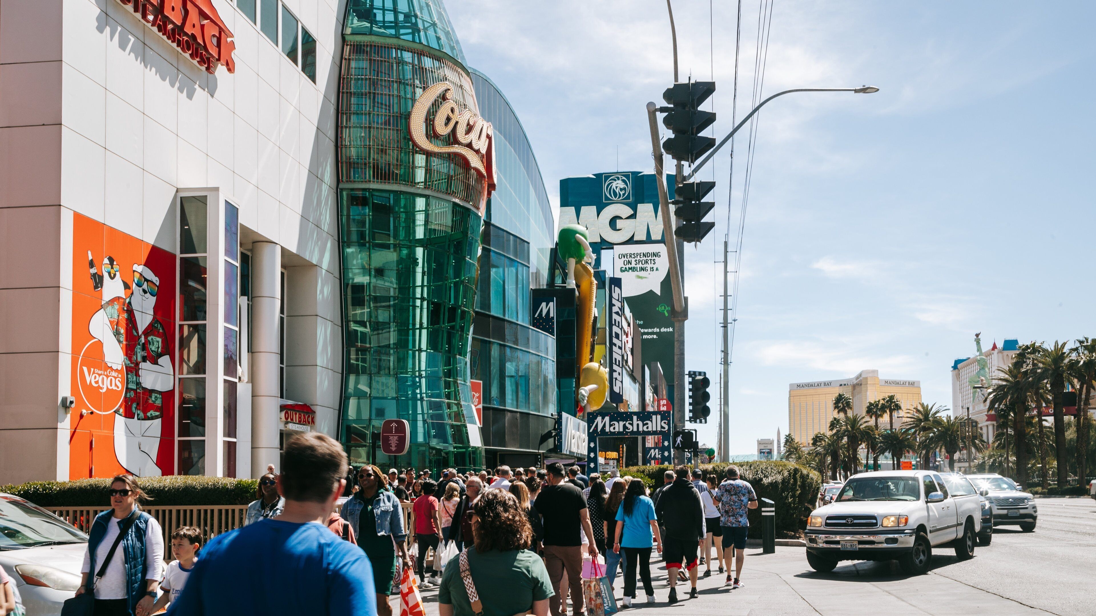 Las Vegas Strip featuring street scenes and signage