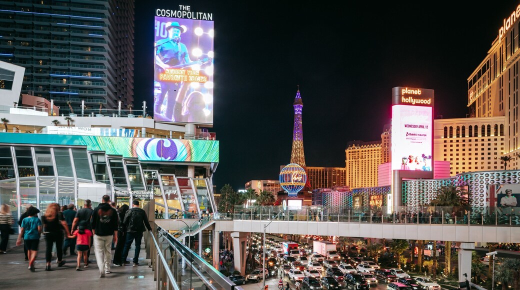 Las Vegas Strip showing a city, night scenes and street scenes