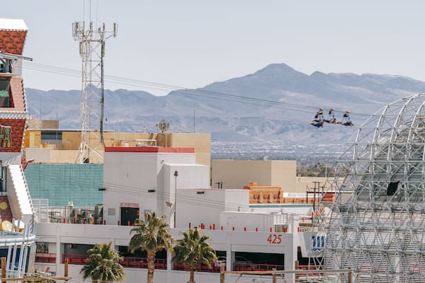 Downtown Las Vegas featuring zip lining and landscape views
