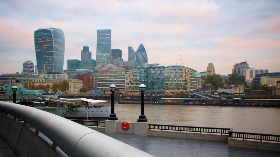 The City of London which includes a skyscraper, a city and modern architecture