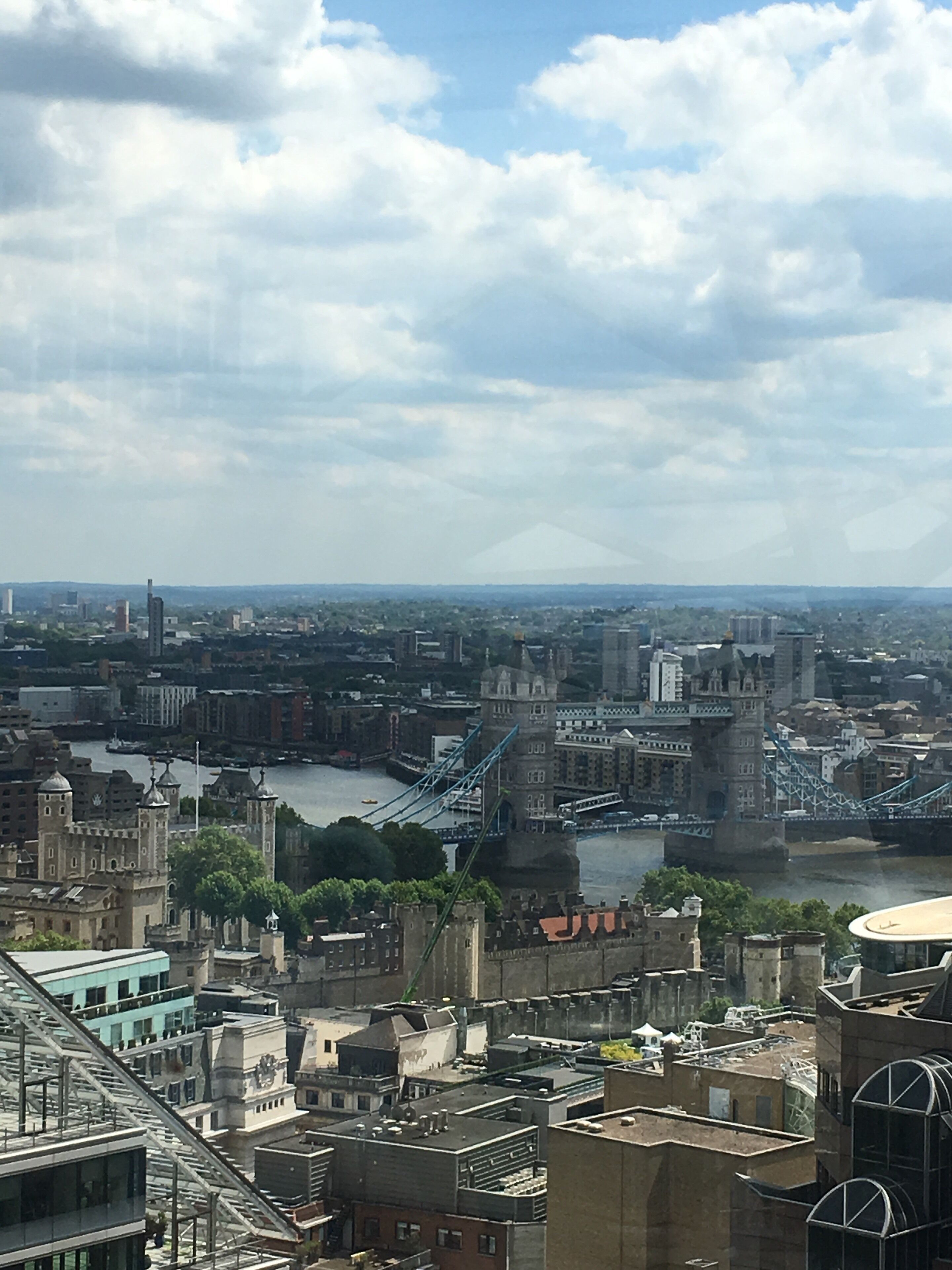 Tower of London and Tower Bridge. View from 120 Fenchurch st rooftop garden.