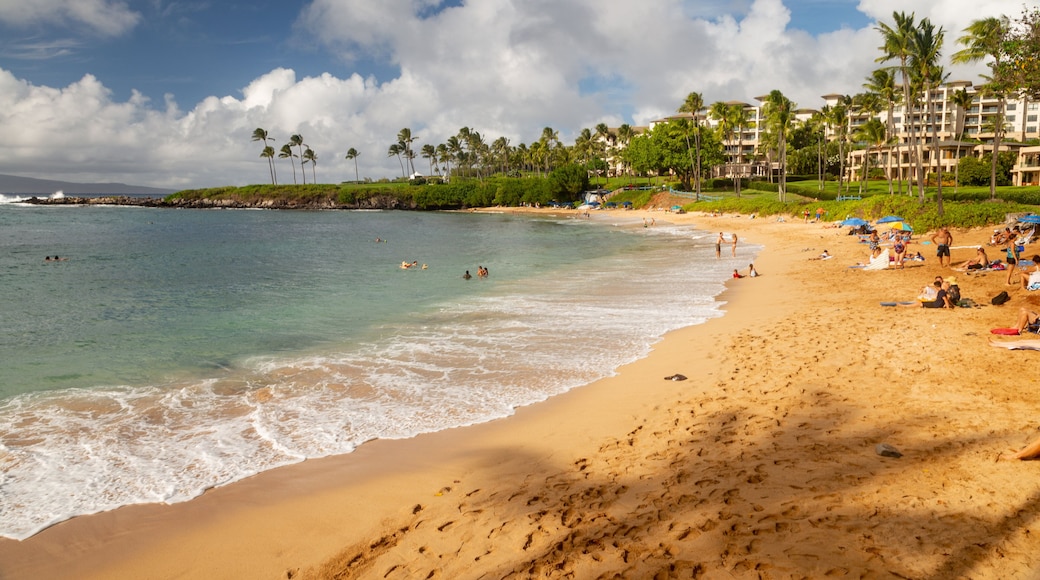 Kapalua showing a beach, a coastal town and general coastal views