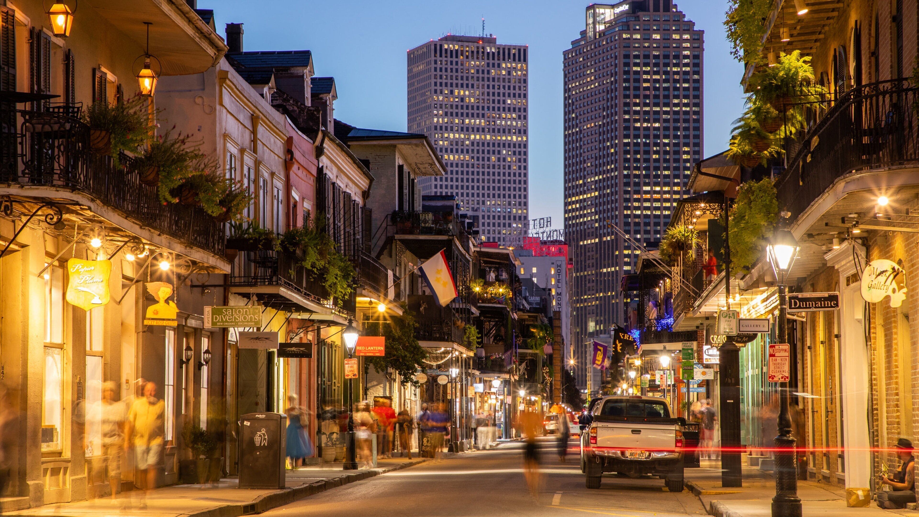 French Quarter featuring street scenes, night scenes and a city