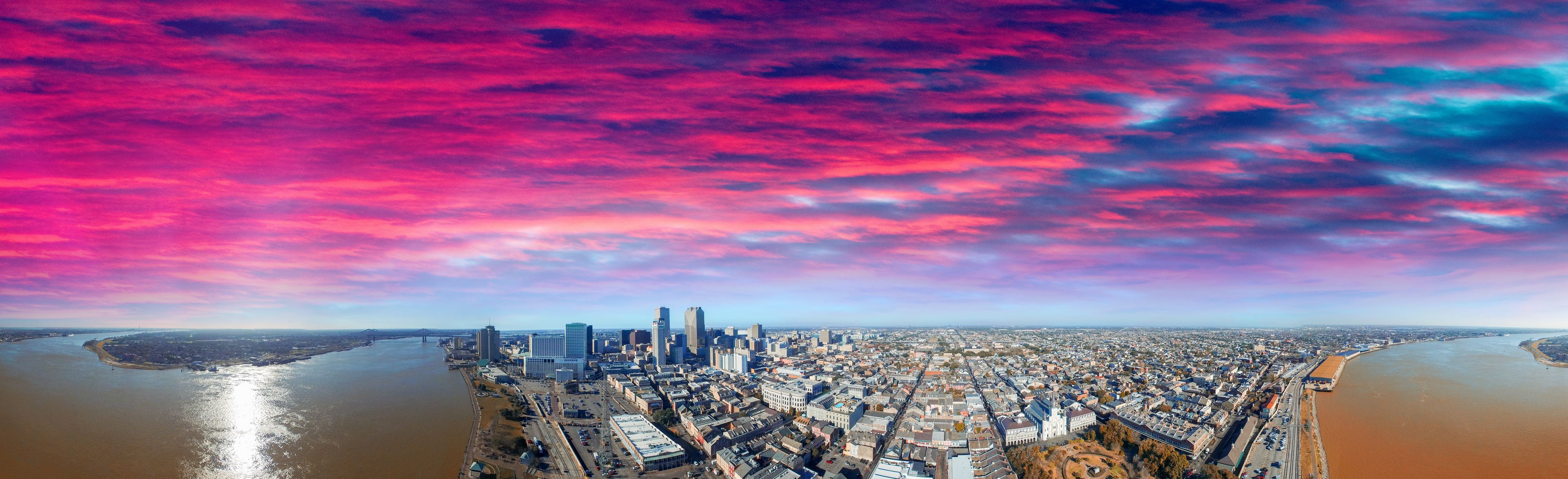 Beautiful panoramic aerial view of New Orleans at dusk