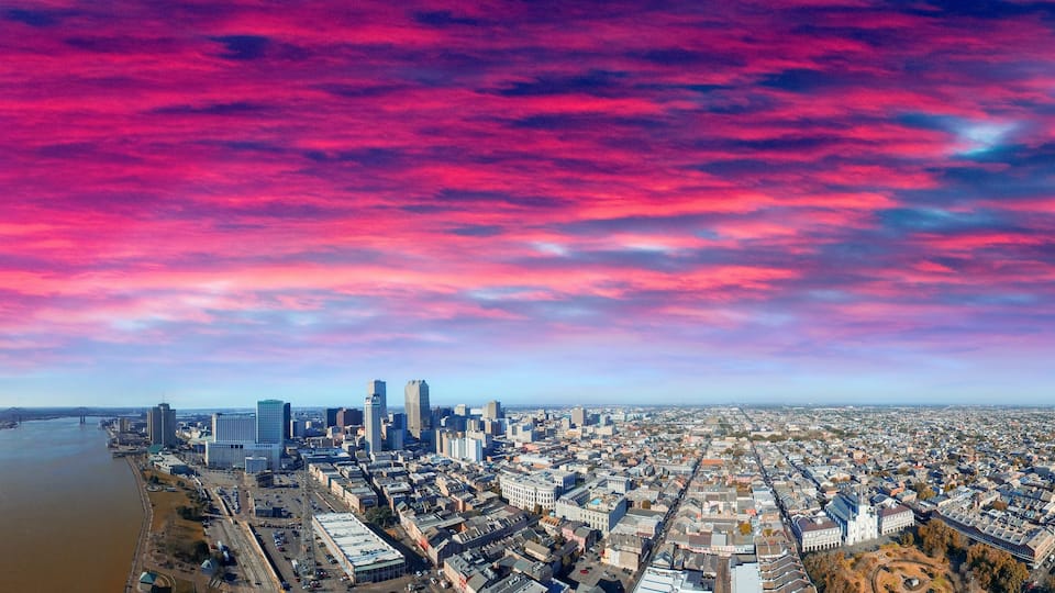 Beautiful panoramic aerial view of New Orleans at dusk