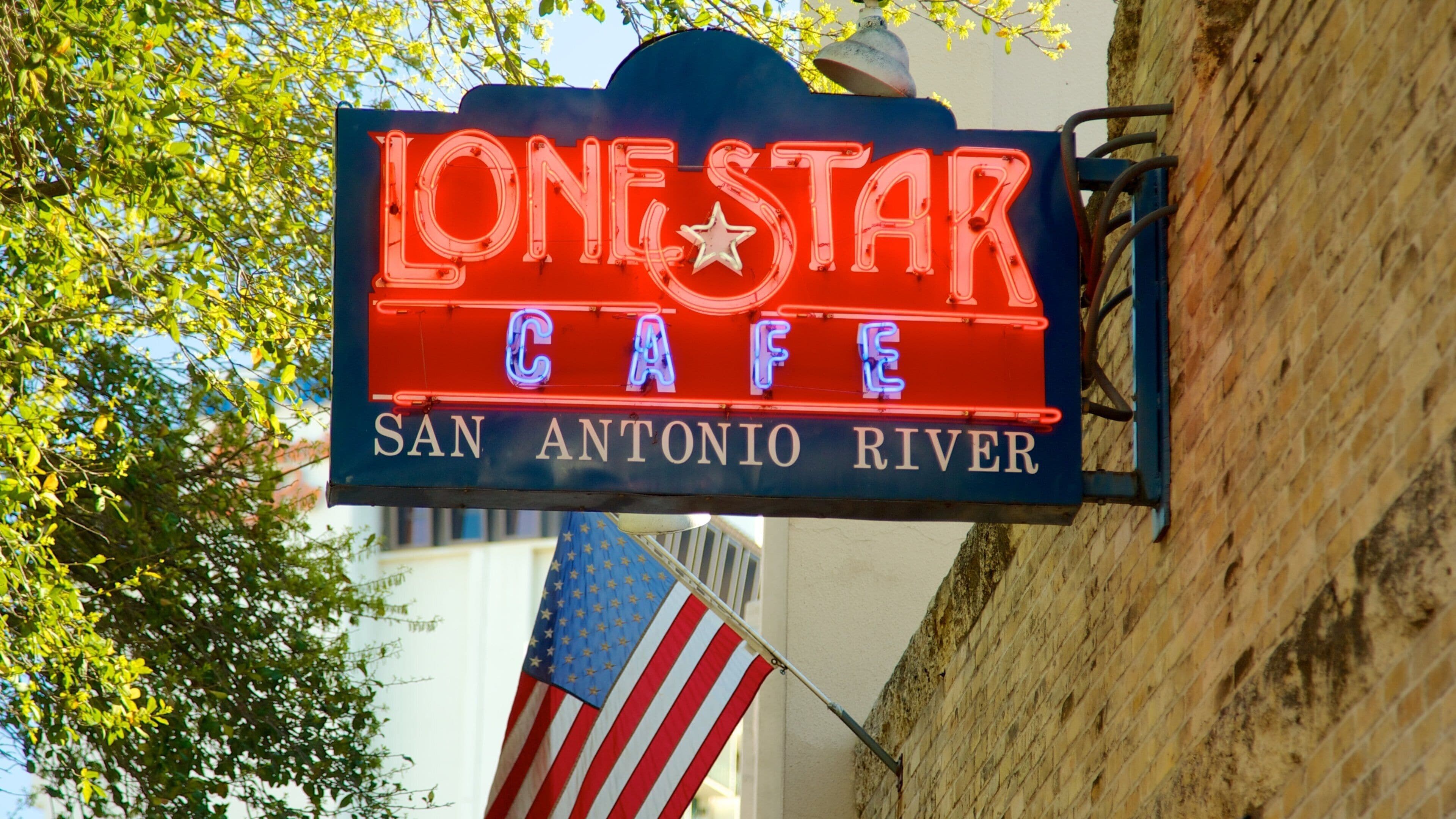 Downtown - Riverwalk featuring signage