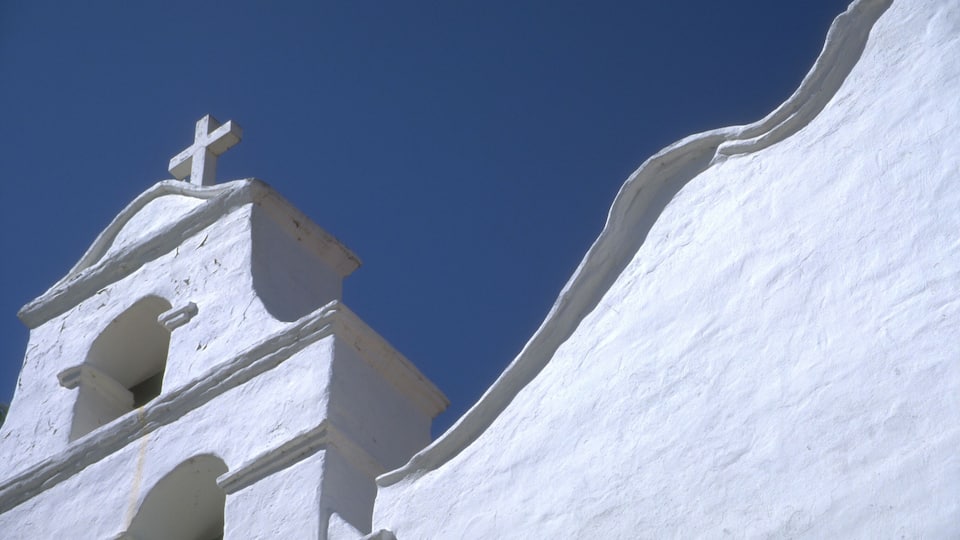 Closeup of the Adobe walls of the historic Mission De Alcala San Diego California